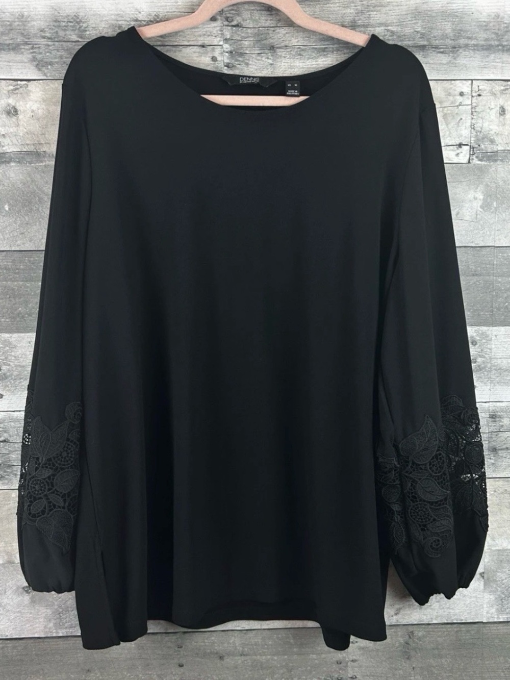 DESIGNER DENNIS BASSO boutique Black Long Sleeve Top with LACE BALLOON  SLEEVES